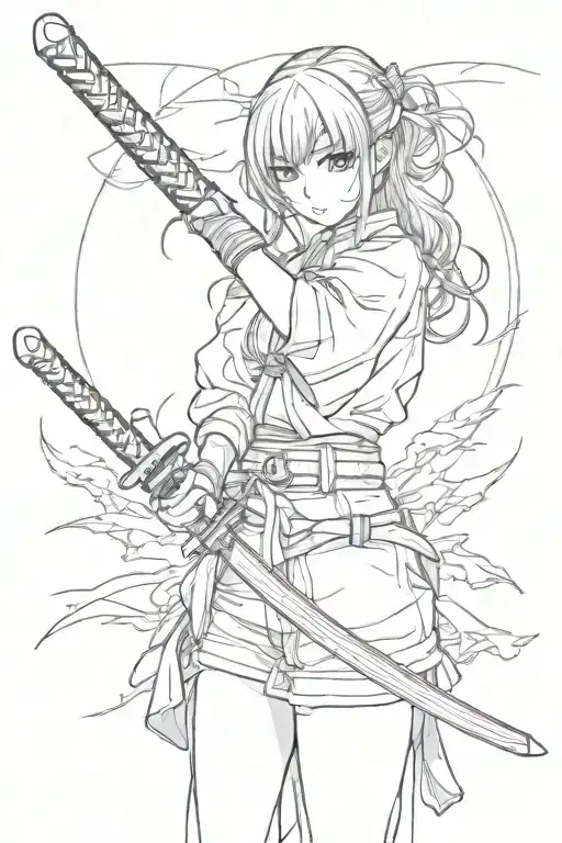 Anime girl with a katana in her hands tattoo design idea