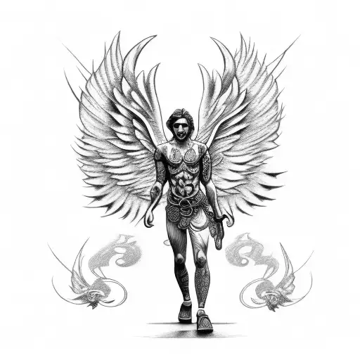 Celtic tattoo of a full body male angel with arms and wings open wide tattoo design idea