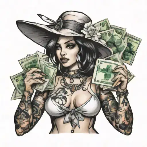 sexy girl with money tattoo design idea