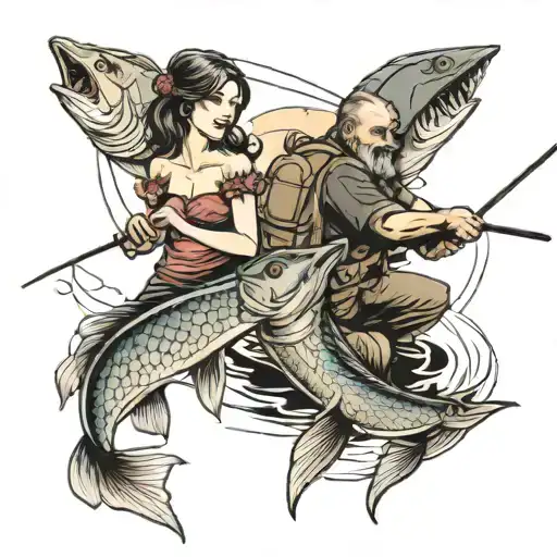 father daughter fishing tattoo design idea