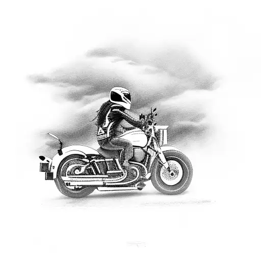 A black-grey tattoo of a motorcycle rider cruising through the beautiful landscapes of Santa Cruz Bolivia tattoo design idea