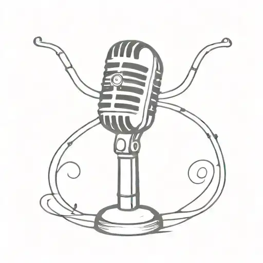 A minimalist design of a vintage microphone with metal accents, symbolizing your love for 50s music and metalwork tattoo design idea
