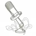 A minimalist design of a vintage microphone with metal accents, symbolizing your love for 50s music and metalwork tattoo design idea