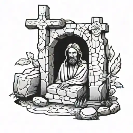 jesus' grave stone rolled away tattoo design idea