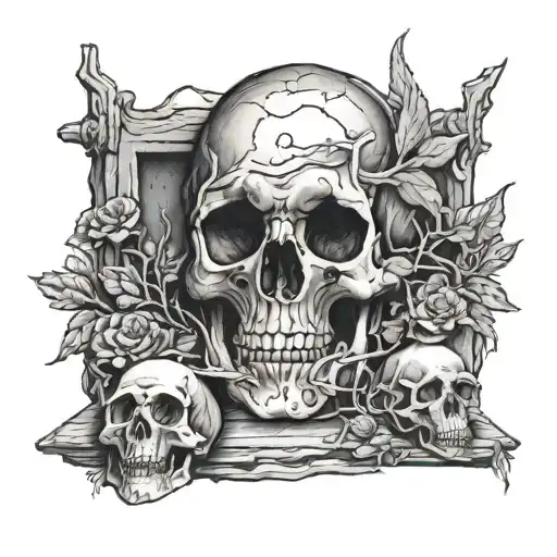 jesus' grave stone rolled away w skull as the tomb tattoo design idea