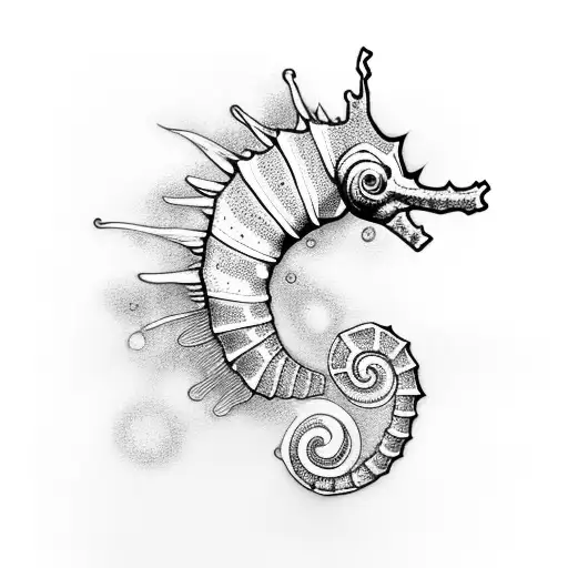 seahorse with leaves tattoo design idea