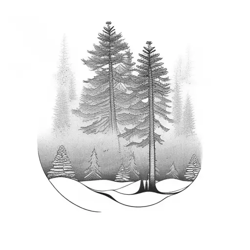pine trees and Japanese ocean tattoo sleeve tattoo design idea