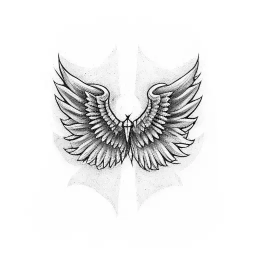on the left side lucifer's broken wing, on the right side angel's wing, in the middle there is a semicolon tattoo design idea