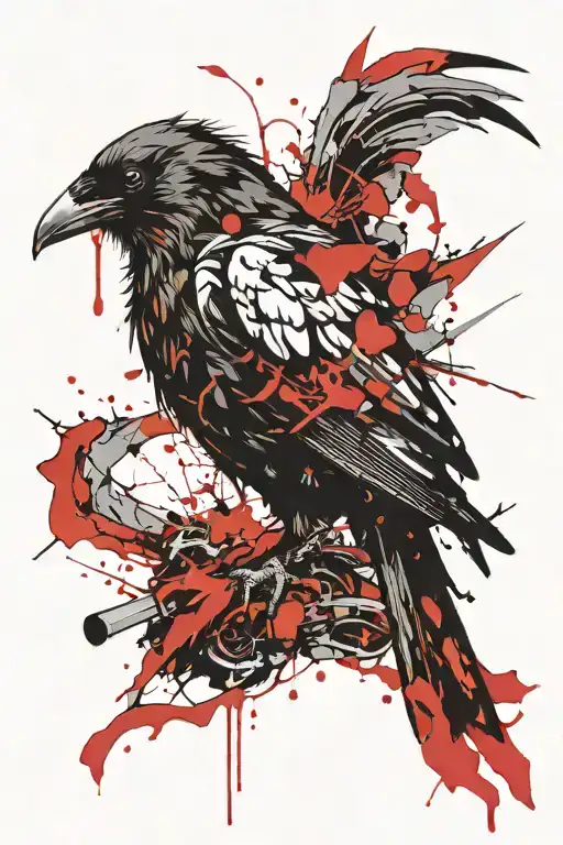 Gothic Raven sitting tattoo design idea