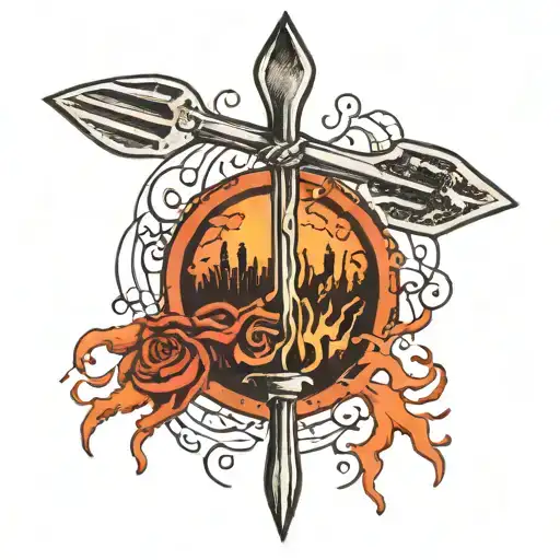 a fork in the road with a paved road to hell in one direction and a difficult path to heaven in the other direction tattoo design idea