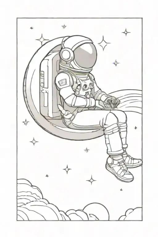 anime astronaut sitting on a miniaturized moon tattoo design idea