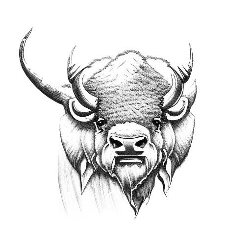 line , bison, mountain, wster , lamdscape , three tattoo design idea