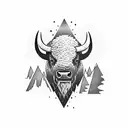 line , bison, mountain, water , landscape , three tattoo design idea