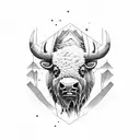 line , bison, mountain, water , landscape , three tattoo design idea