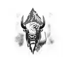 line , bison, mountain, water , landscape , three tattoo design idea