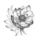 Butterfly above a bouquet with daffodil rose lotus and cosmos tattoo design idea