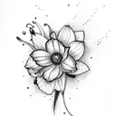 Butterfly above a bouquet with daffodil rose lotus and cosmos tattoo design idea