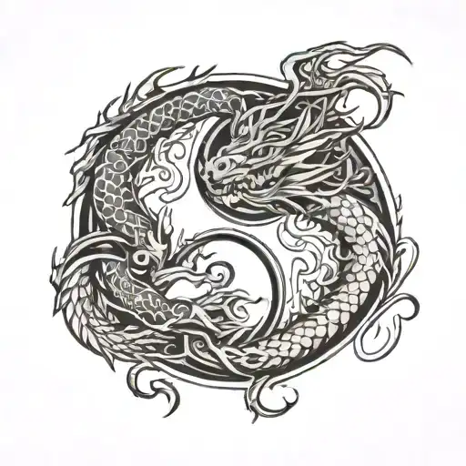 yin and yang dragon intertwined tattoo design idea