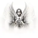 gothic cathedral scene with cherub angels tattoo design idea