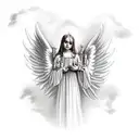 gothic cathedral scene with cherub angels tattoo design idea