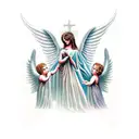 gothic cathedral scene with cherub angels tattoo design idea