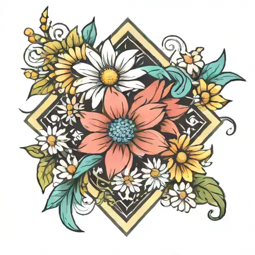 diamond and daisy flower tattoo design idea