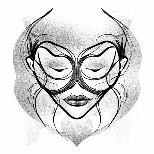 girl, mask, black hair tattoo design idea