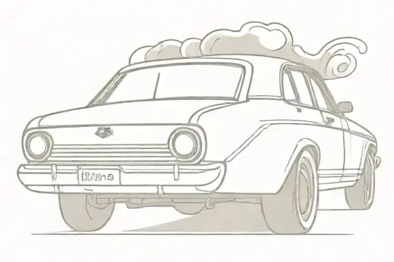 Incorporate a BA Ford Falcon with smoke coming from the tires tattoo design idea