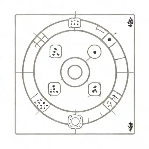A minimalist design of a zen circle incorporating elements of gambling, such as playing cards or dice tattoo design idea