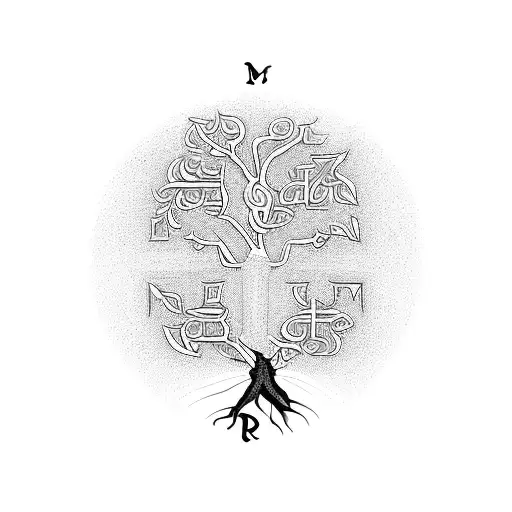 tree of life with the letters M, I, P and M hidden inside tattoo design idea