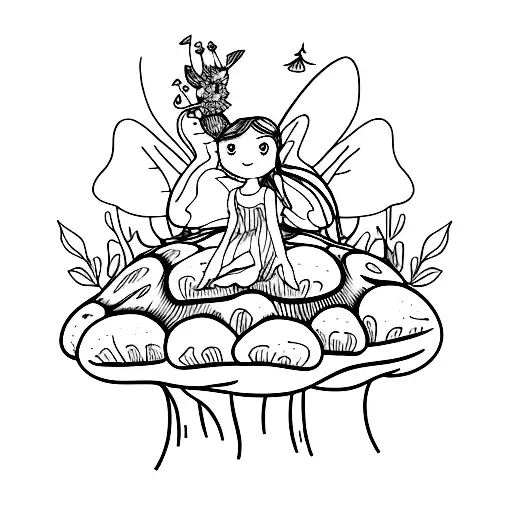 fairy sitting on a mushroom tattoo design idea