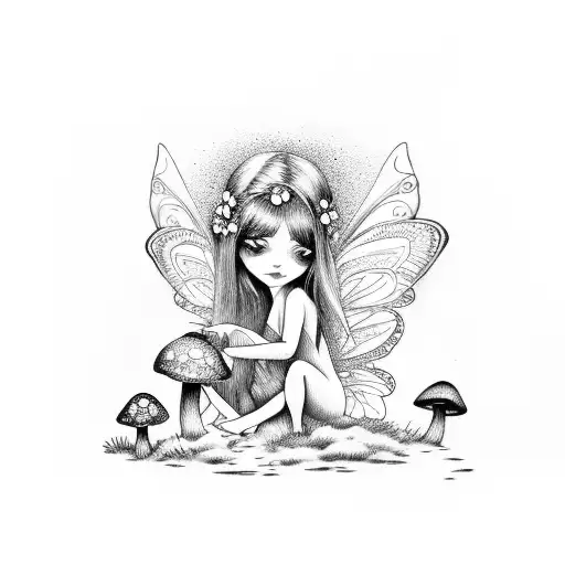 fairy sitting on a mushroom tattoo design idea