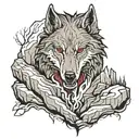 bloody wolf between cliffs tattoo design idea