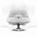 Oak tree with a path and a golf cart at the bottom of it. tattoo design idea