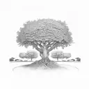 Oak tree with a path and a golf cart at the bottom of it. tattoo design idea