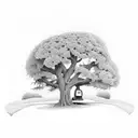 Oak tree with a path and a golf cart at the bottom of it. tattoo design idea