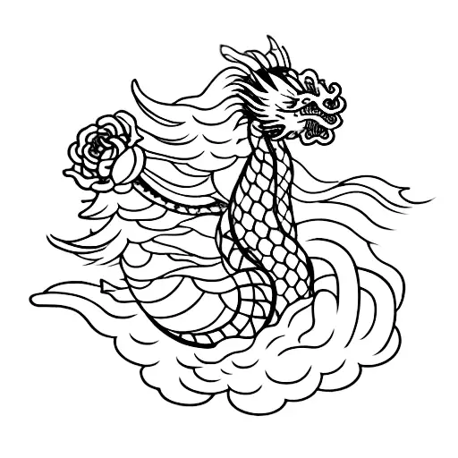 A traditional Japanese dragon surrounded by American-style roses, symbolizing the fusion of your favorite things tattoo design idea