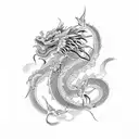 A traditional Japanese dragon surrounded by American-style roses, symbolizing the fusion of your favorite things tattoo design idea