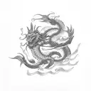 A traditional Japanese dragon surrounded by American-style roses, symbolizing the fusion of your favorite things tattoo design idea