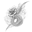 A traditional Japanese dragon surrounded by American-style roses, symbolizing the fusion of your favorite things tattoo design idea