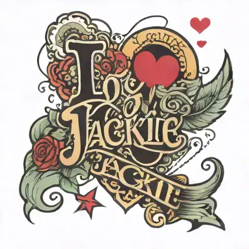text saying I love jackie tattoo design idea