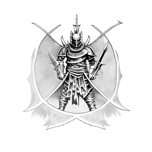 dark souls knight facing giant monster  tattoo design idea