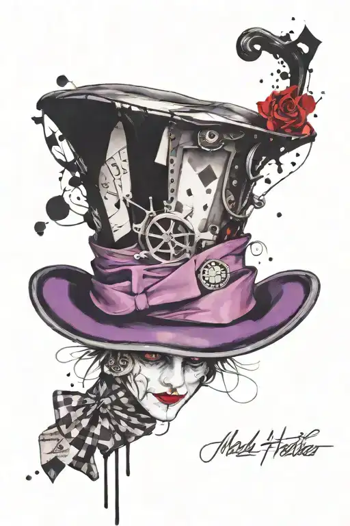 mad hatter purple and black tattoo design idea