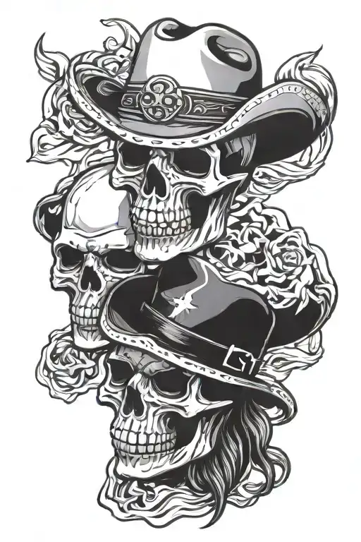 skull cowboys see no evil speak no evil tattoo design idea