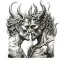 God and devil facing each other tattoo design idea