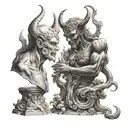 God and devil facing each other tattoo design idea