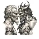 God and devil facing each other tattoo design idea