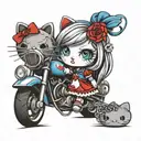 hellokitty with monsterhigh doll red white and blue tattoo design idea