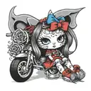 hellokitty with monsterhigh doll red white and blue tattoo design idea