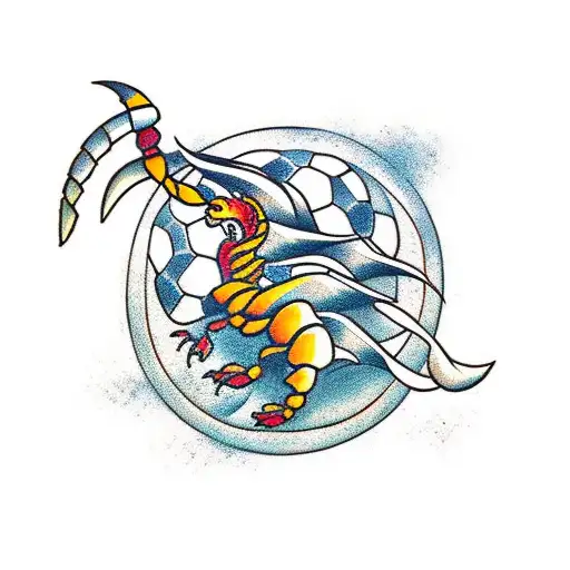 scorpio playing with soccerball tattoo design idea